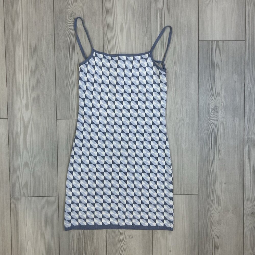 Abercrombie & Fitch Medium Jacquard Open Back Mini Dress Knit Blue Geometric